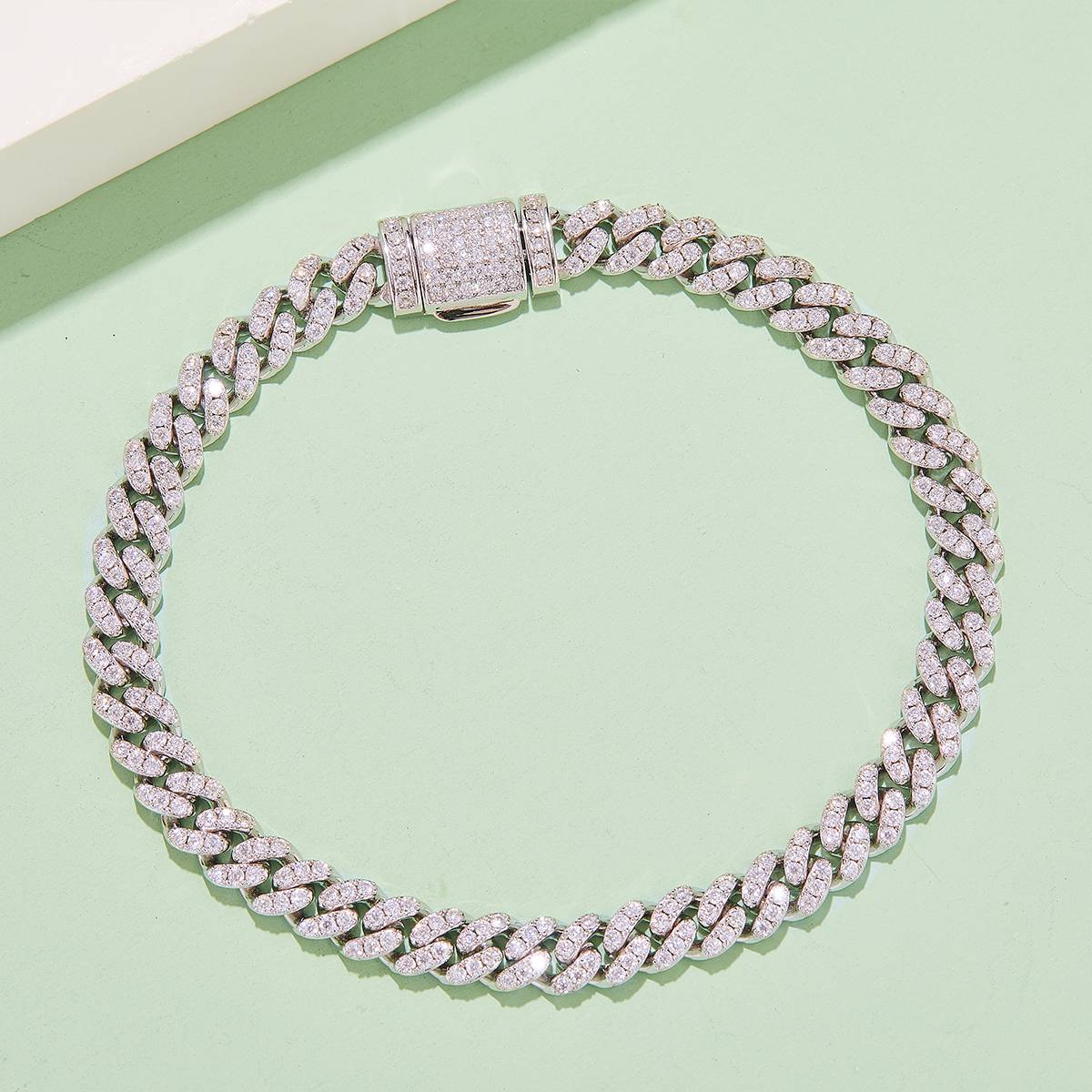 8mm wide Cuban chain S925 silver inlaid Moissanite round white DVVS